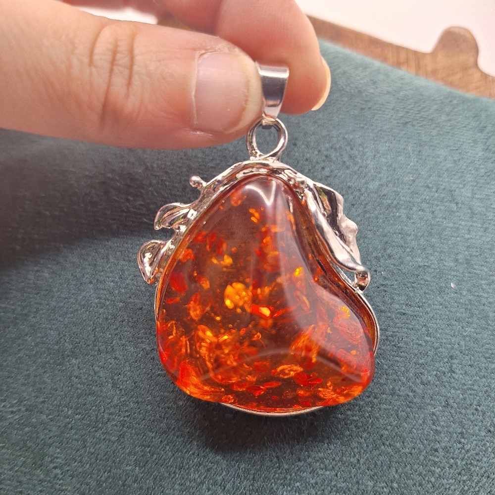Amber-Style Pendant | Baltic Amber Look | Silver Plated | Handmade in India